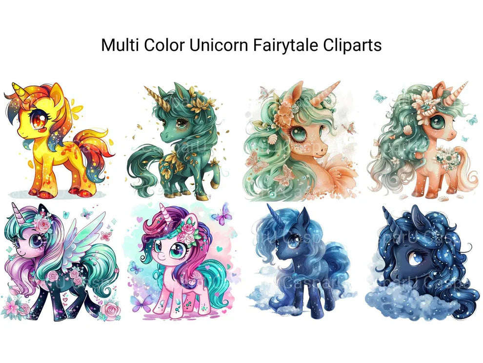 Multi Color Unicorn Fairytale Clipart