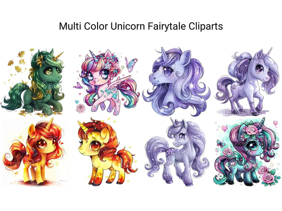 Multi Color Unicorn Fairytale Clipart