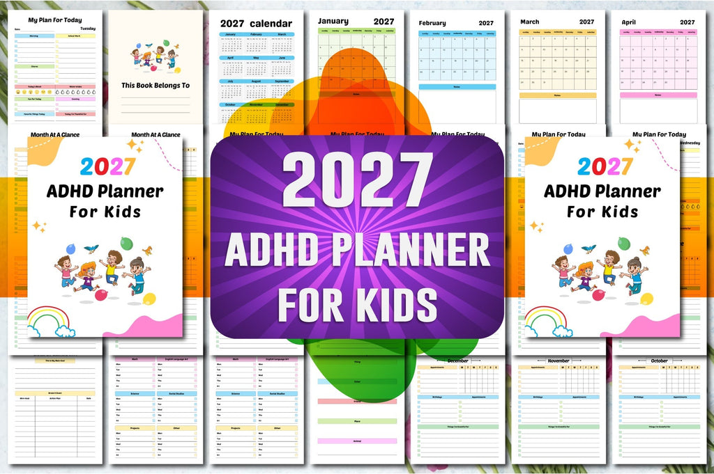 ADHD Planner for Kids cover with printable planner pages