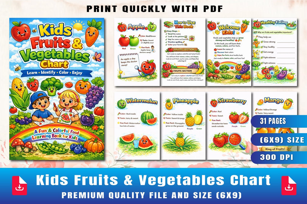 Kids Fruits and Vegetables Chart Planner
