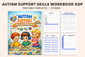 Autism Support Skills Workbook cover with printable autism support worksheets