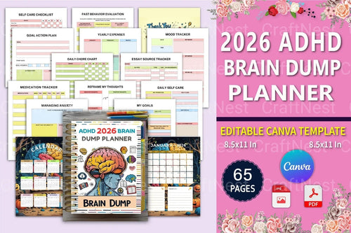 ADHD Printable Planner brain dump workbook cover preview