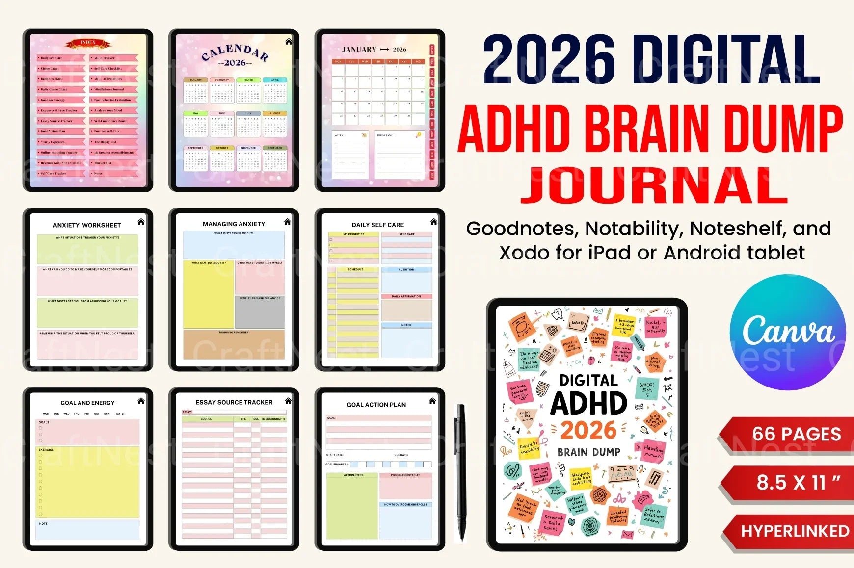 ADHD Printable Planner brain dump guide for organizing thoughts and daily tasks
