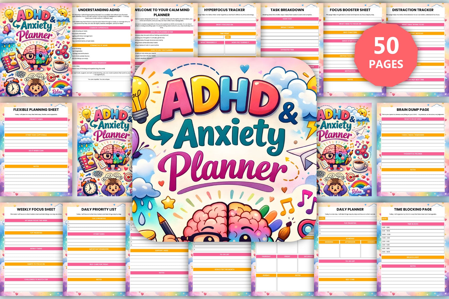 ADHD Anxiety Planner cover with printable anxiety management planner