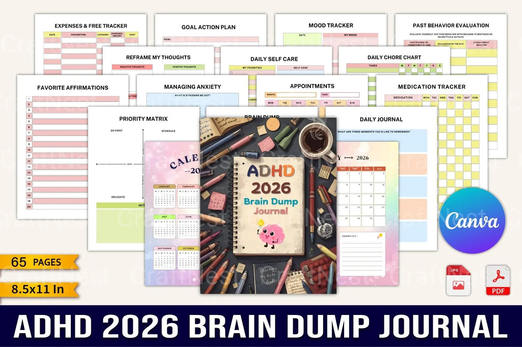 ADHD Printable Planner brain dump guide cover preview