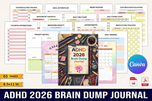 ADHD Printable Planner brain dump guide cover preview