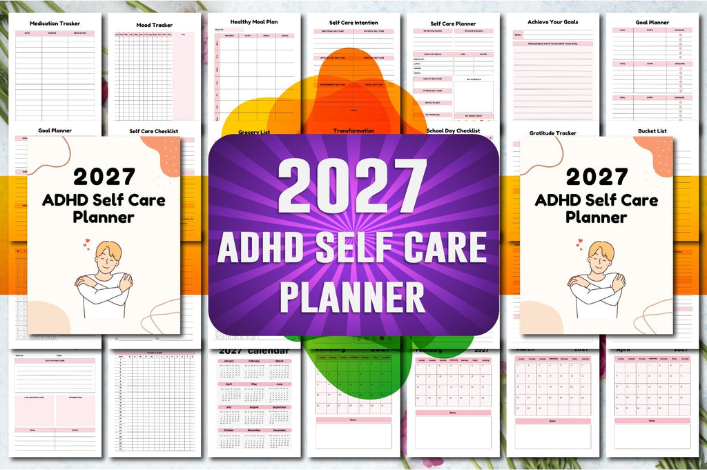 ADHD Self-Care Planner cover with printable self-care planner pages