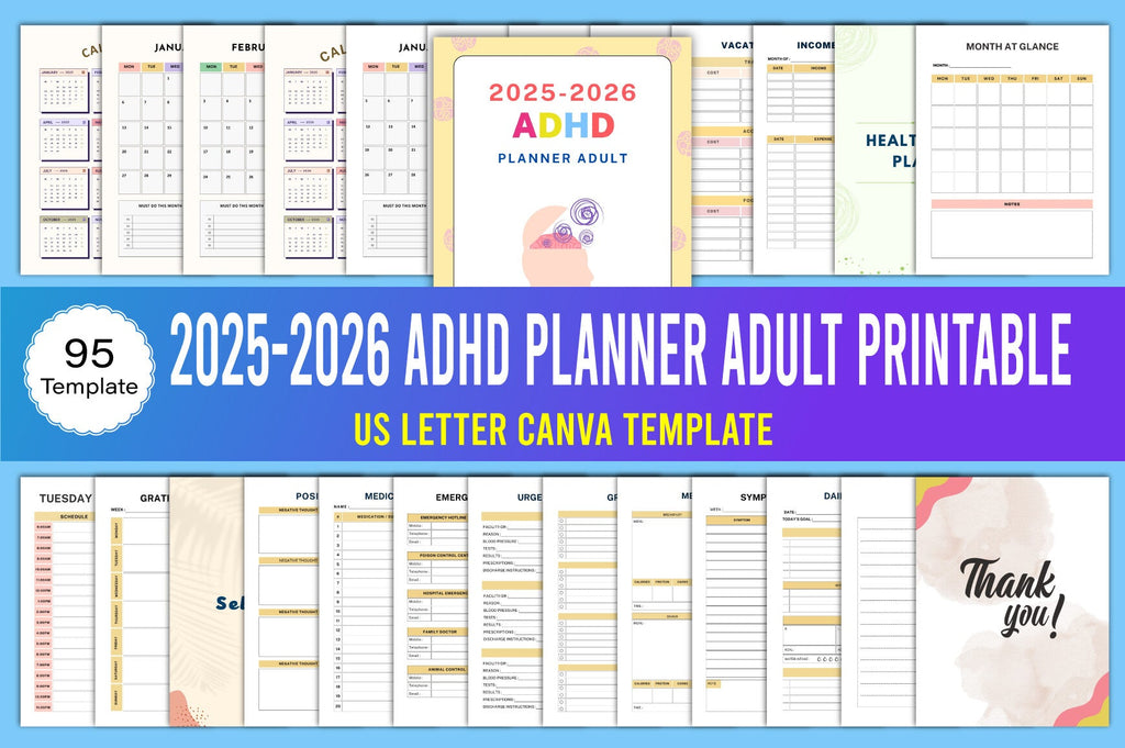 ADHD Adult Planner printable digital planner cover for organization and daily productivity