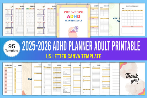 ADHD Adult Planner printable digital planner cover for organization and daily productivity
