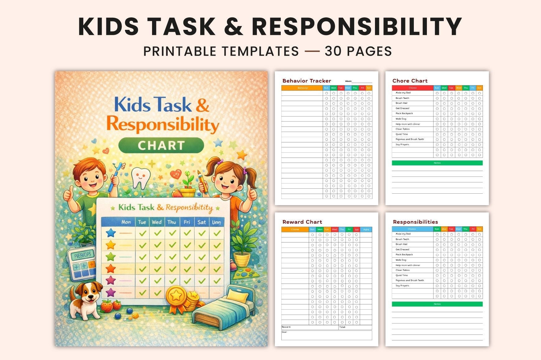 Kids Task Responsibility Chart Planner