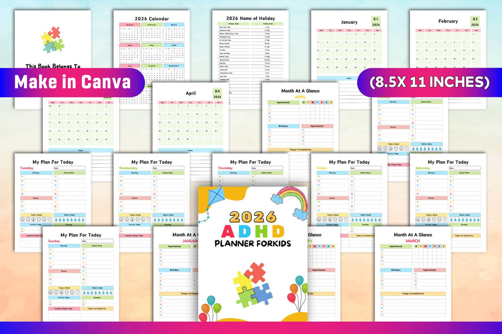 ADHD Planner for Kids organization and routine worksheets