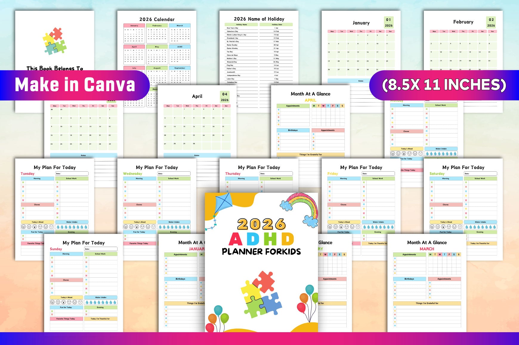 ADHD Planner for Kids organization and routine worksheets