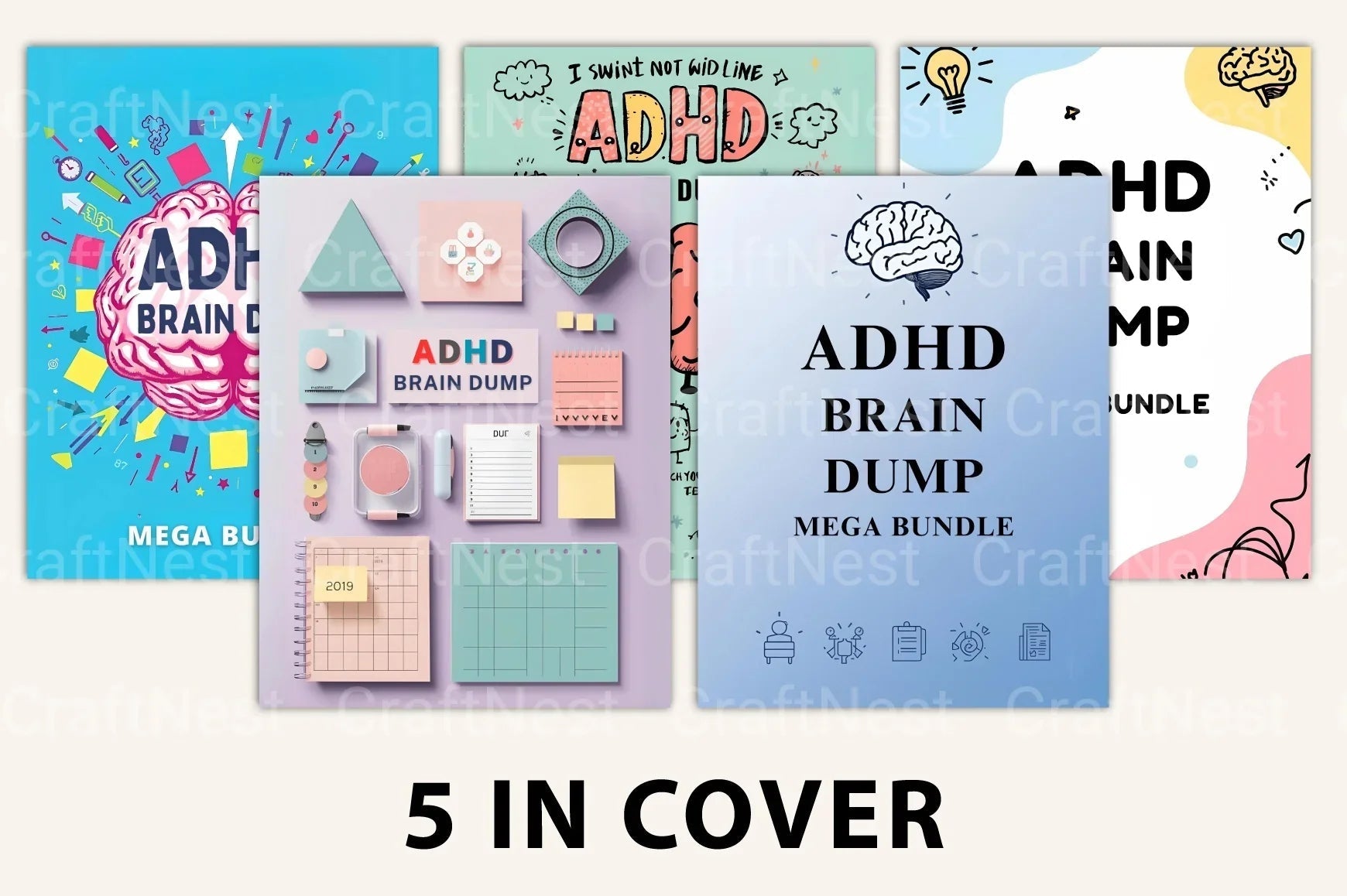 ADHD Printable Planner workbook with brain dump templates and planners
