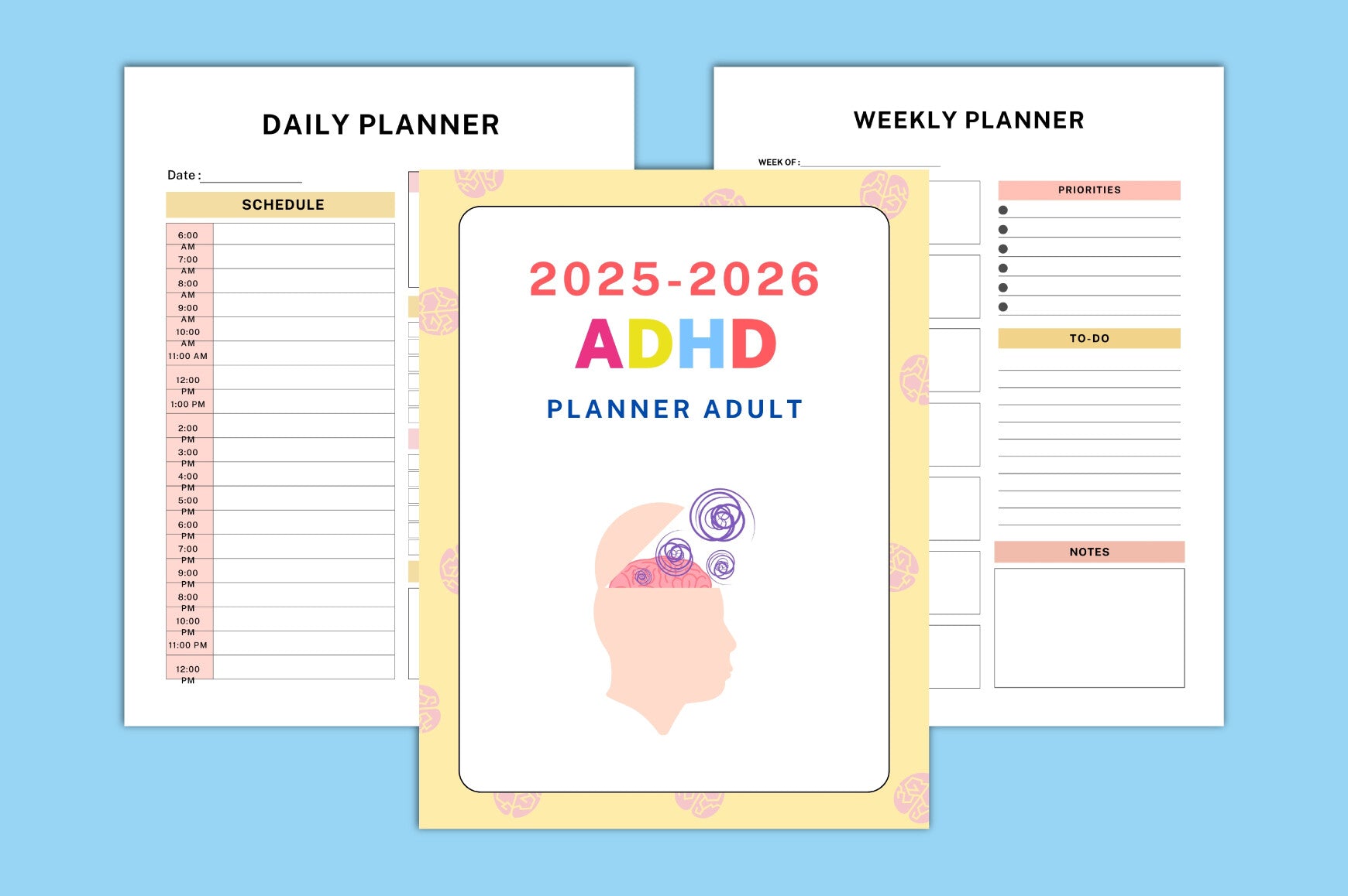 ADHD Adult Planner printable daily, weekly and monthly planning pages
