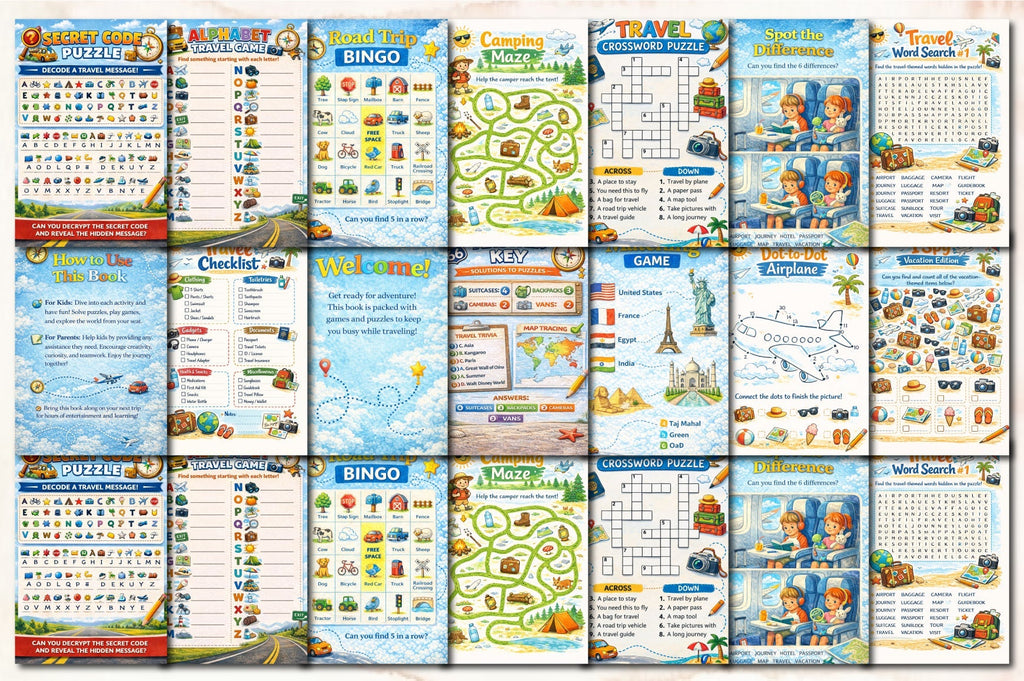 Travel Games & Puzzles Planner for Kids