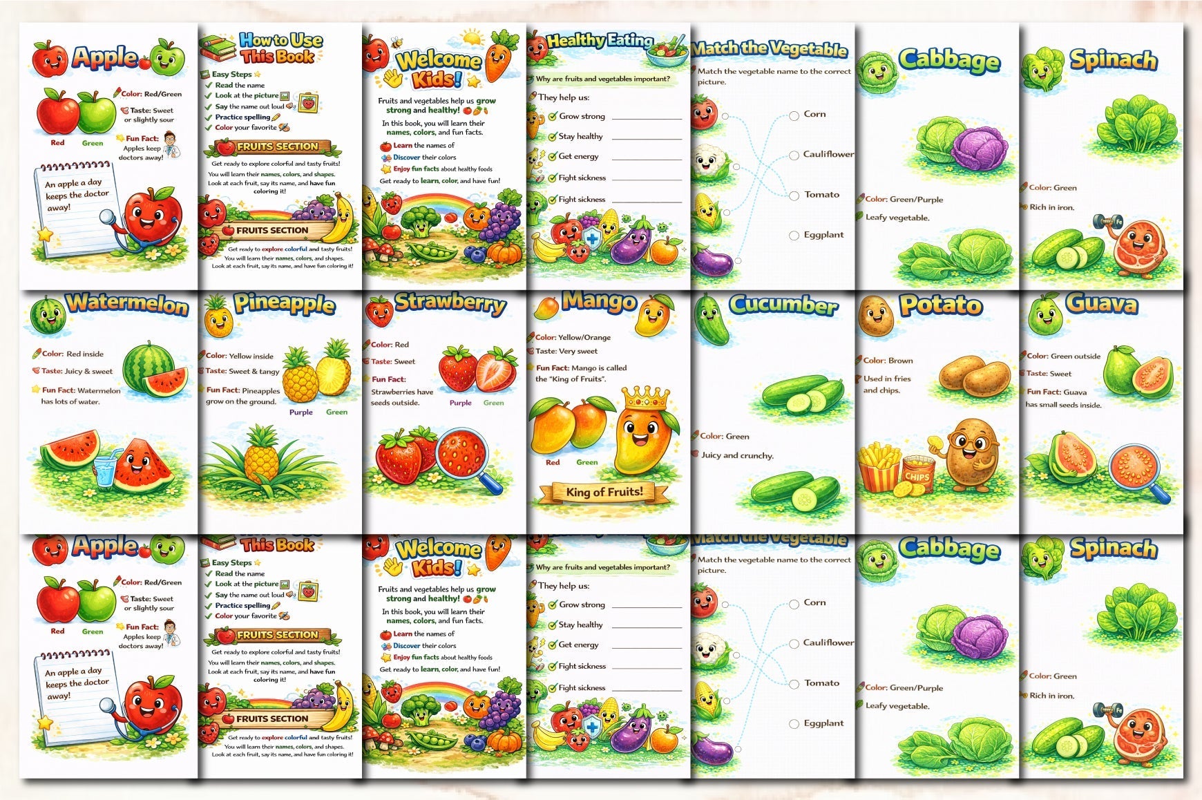 Kids Fruits and Vegetables Chart Planner