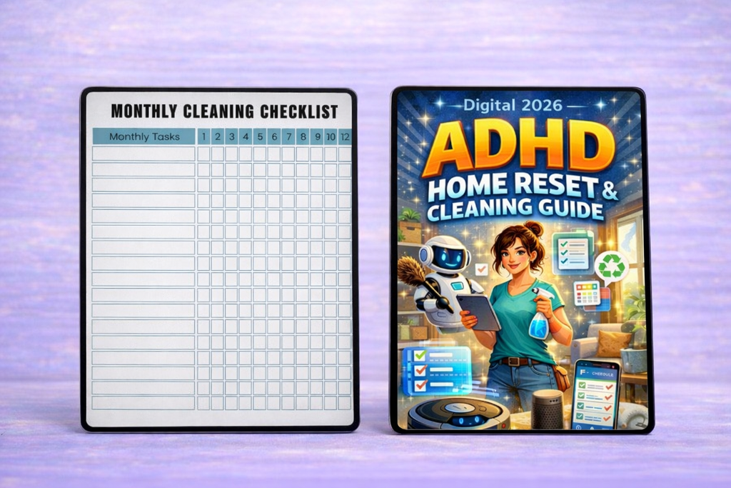 ADHD Home Reset Cleaning Guide with daily home reset routine pages