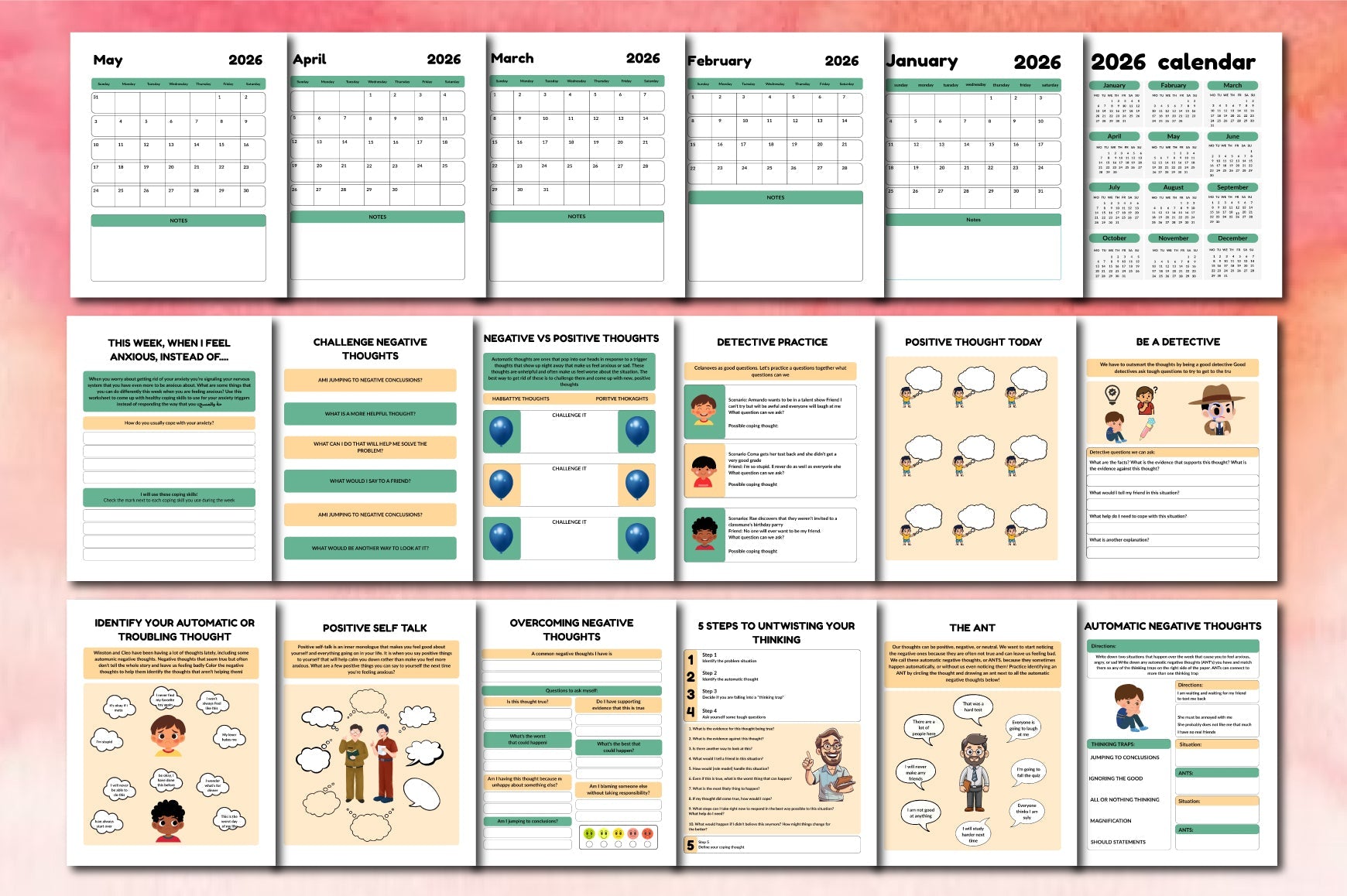 Challenging Negative Thoughts CBT Planner