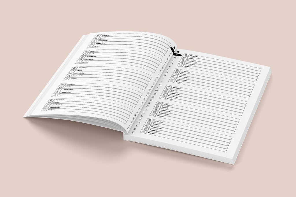 Internet Password Planner with Tabs