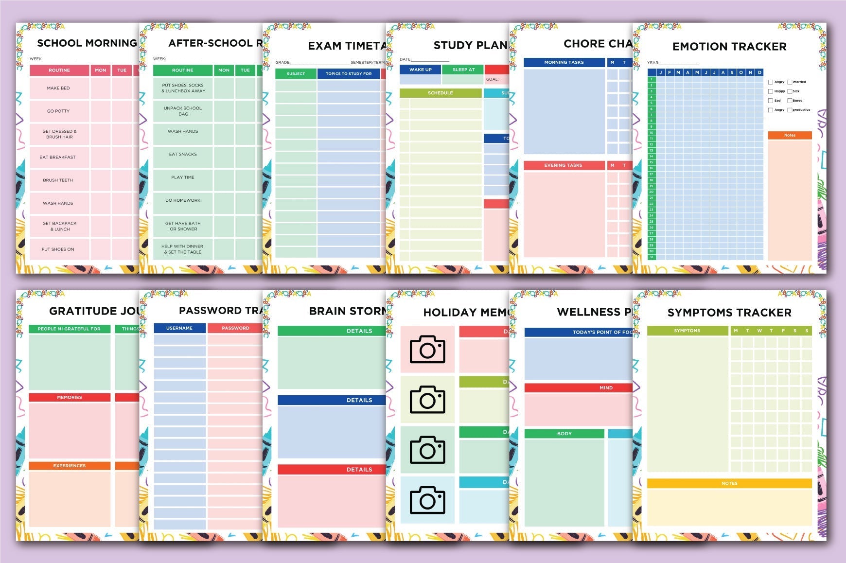 ADHD Kids Planner routine charts and habit tracker printable template