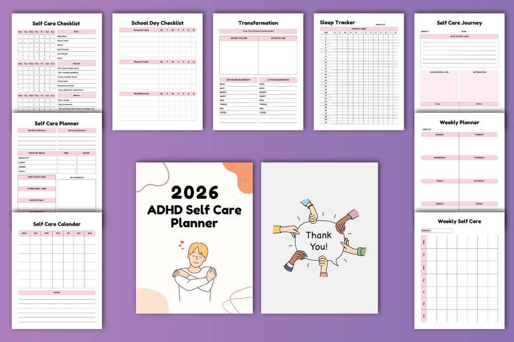 ADHD Self-Care Planner printable self-care routine and reflection pages