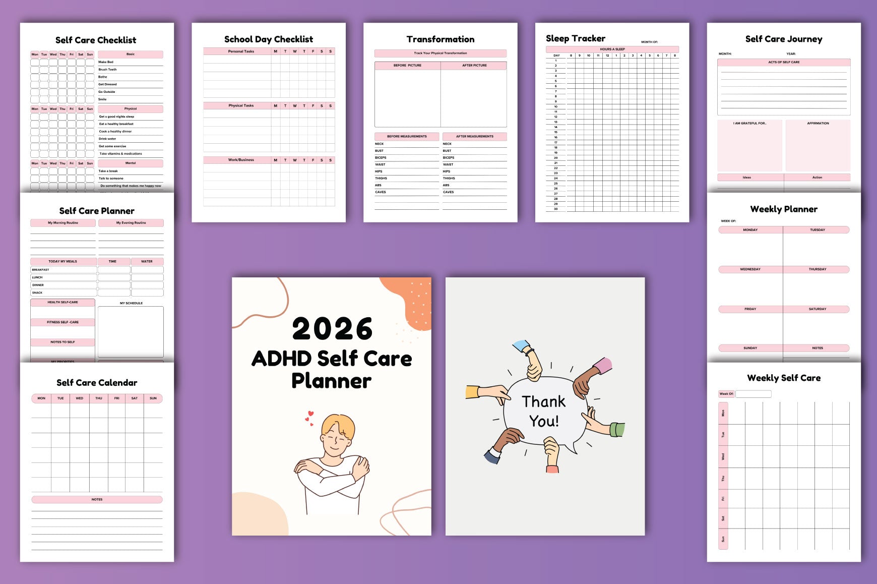 ADHD Self-Care Planner printable self-care routine and reflection pages