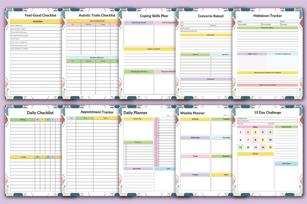 Autism Friendly Planner Printable Pages