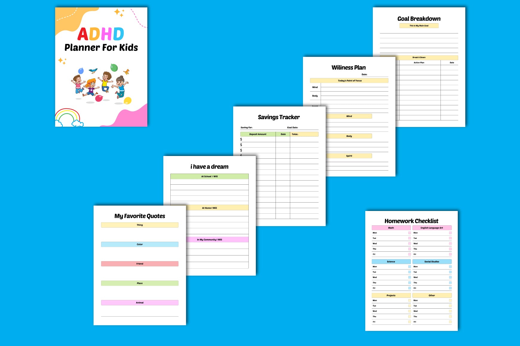 ADHD Planner for Kids printable PDF organization planner