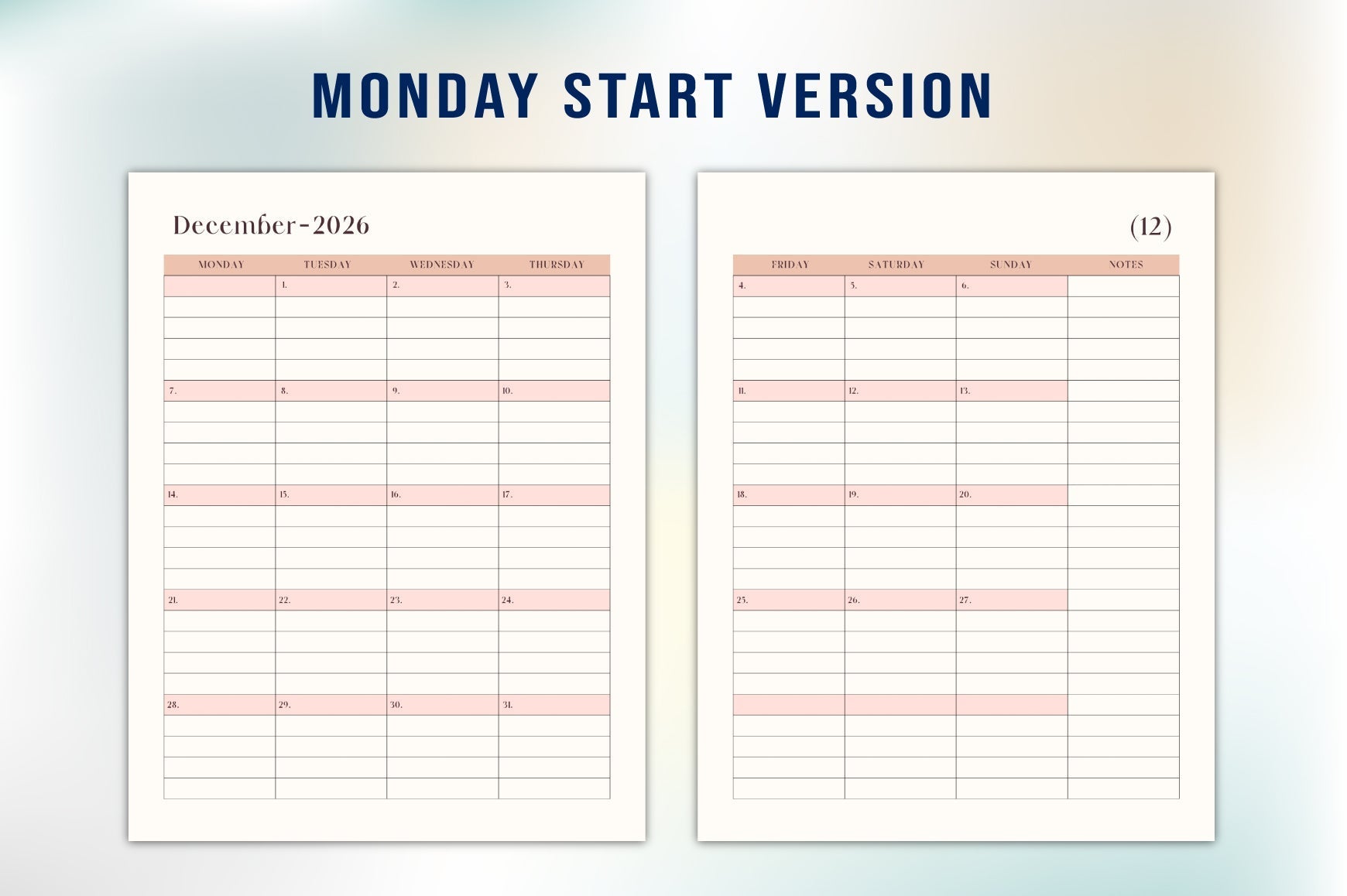 Monthly Format Planner