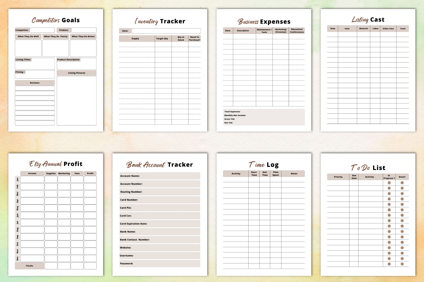 Etsy Shop Business Planner