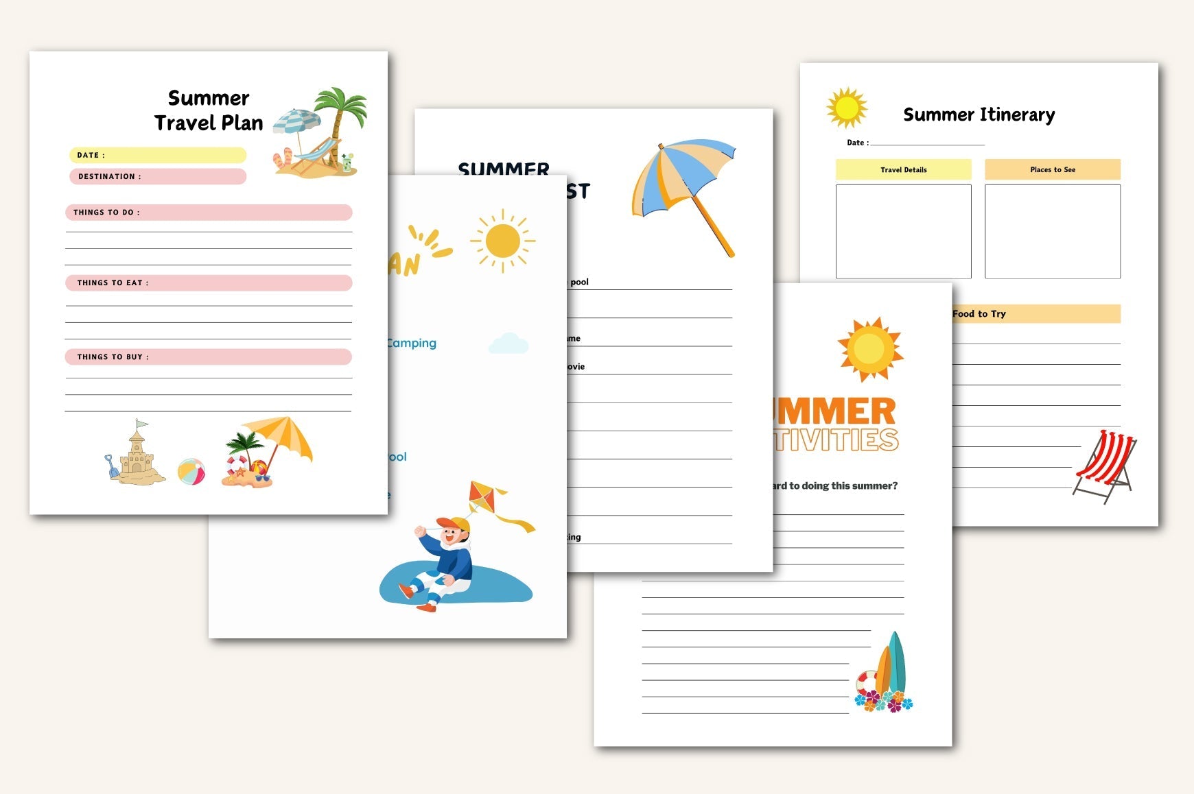 Summer Activity For Children Planner