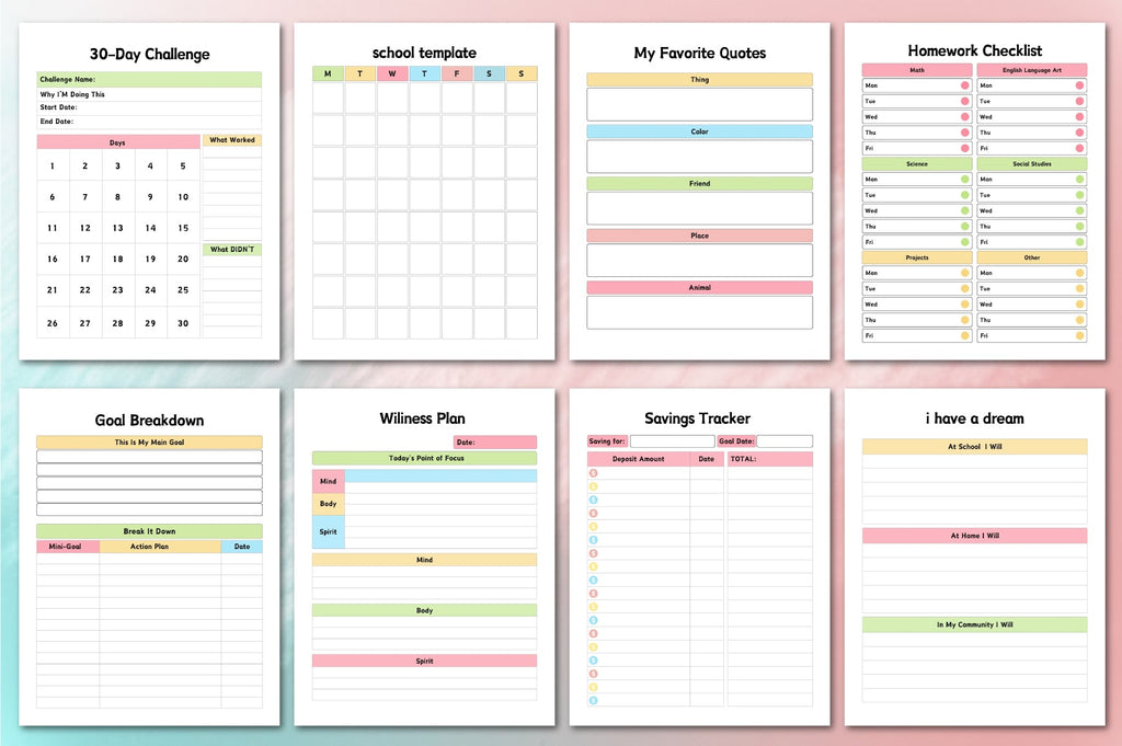 ADHD Planner for Kids Daily Planning Pages