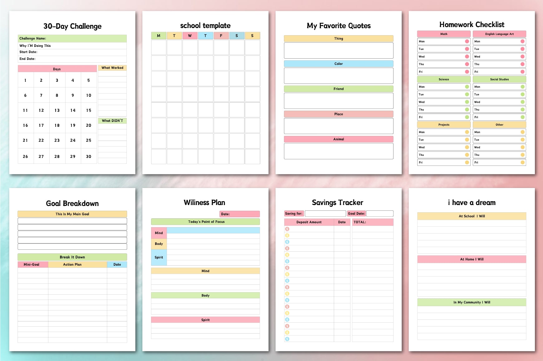 ADHD Planner for Kids Daily Planning Pages