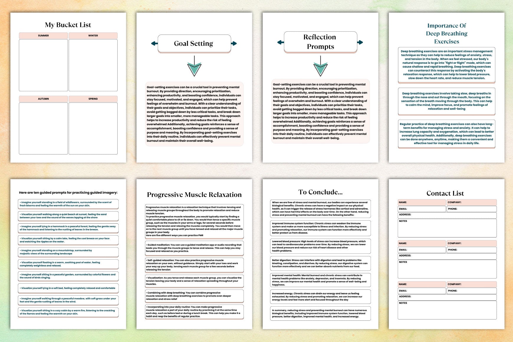 Mental Burnout Workbook for Stress Relief