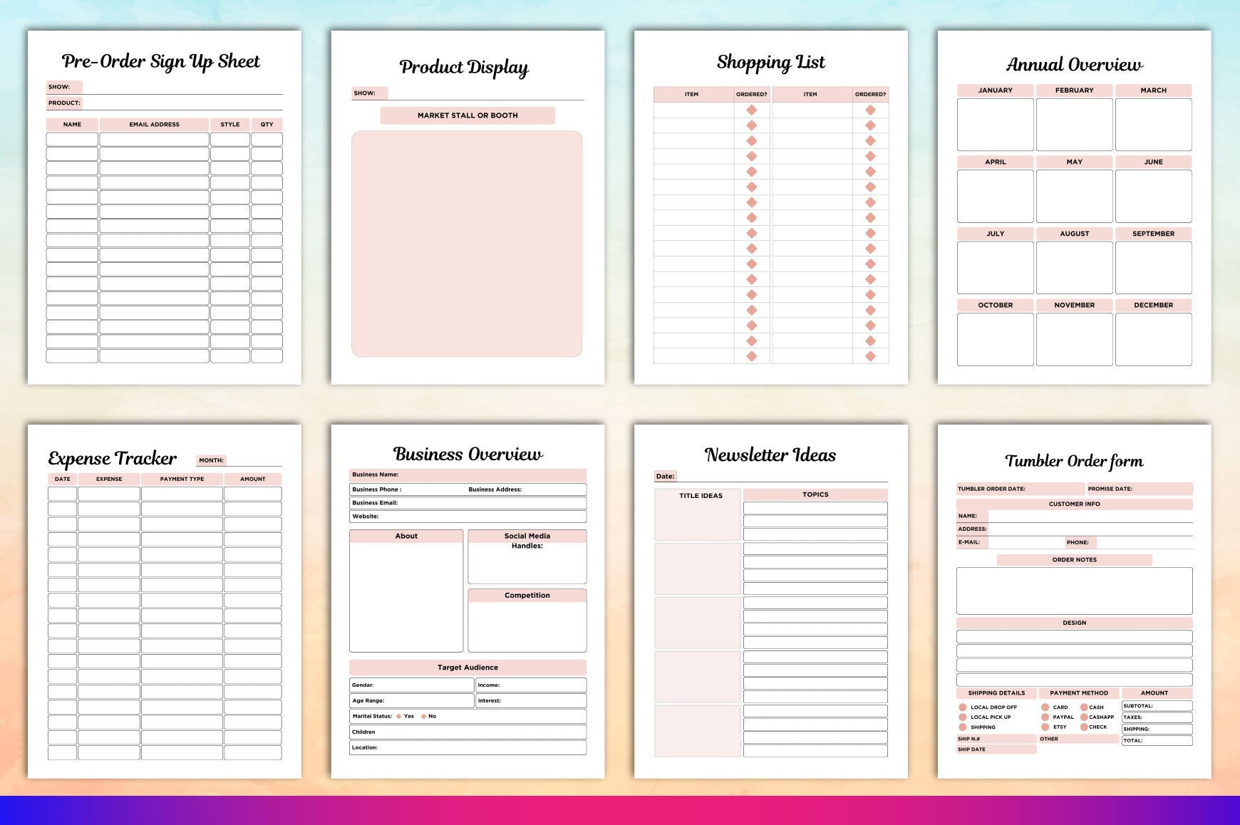 Tumbler Business Planner Template