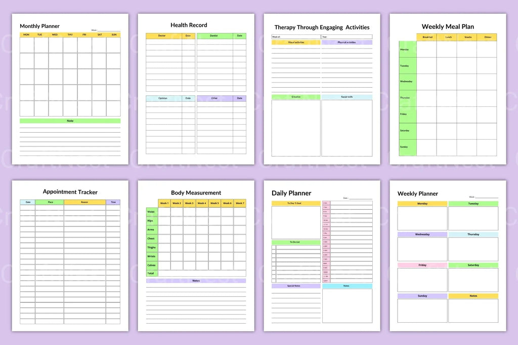 Printable planner supporting organization, routines, and productivity for autistic individuals