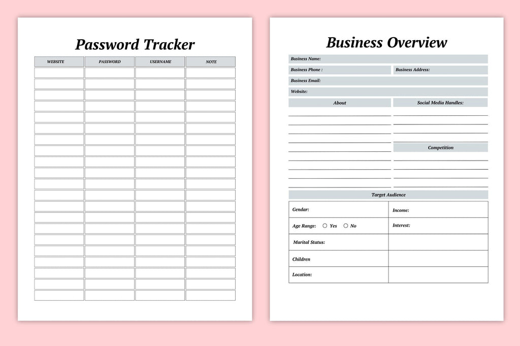 Tumbler Business Planner Template