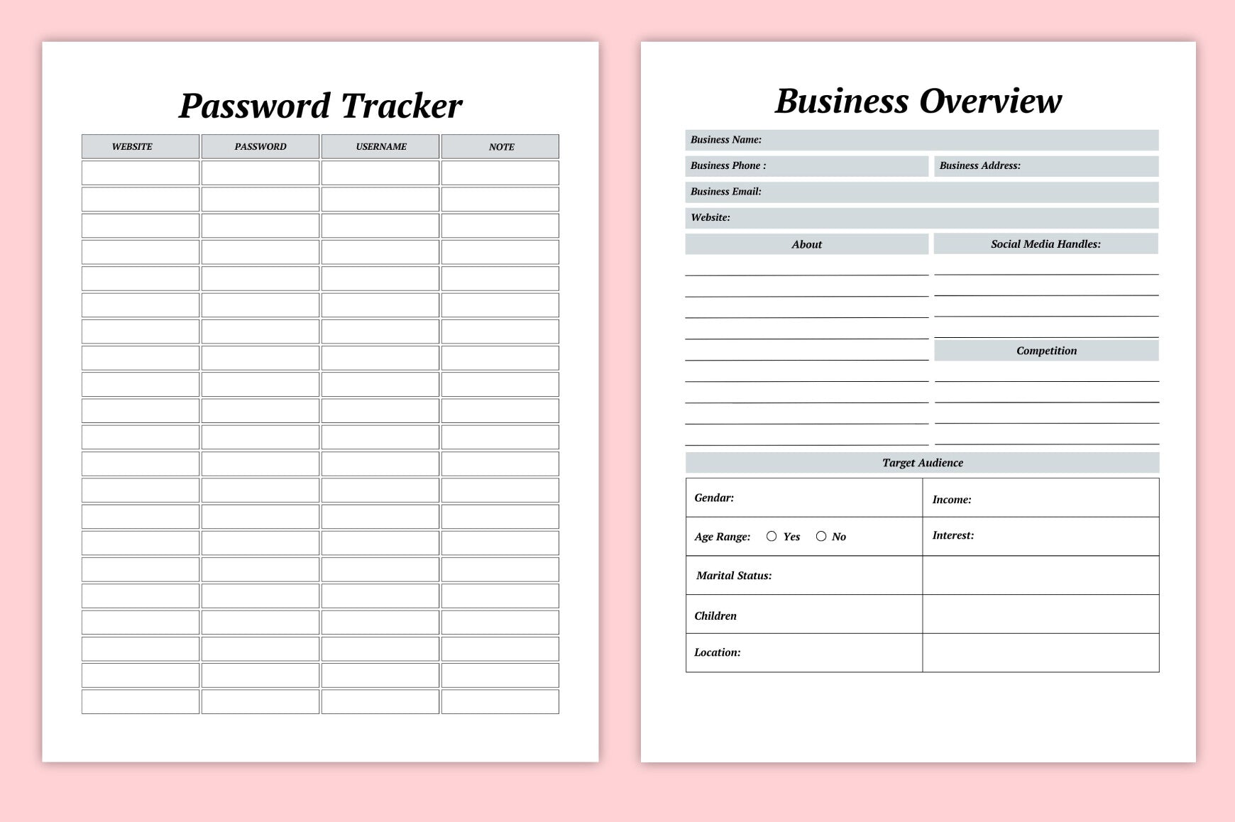 Tumbler Business Planner Template