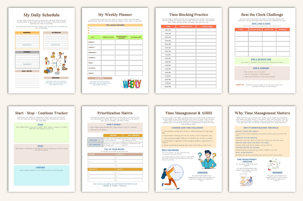 ADHD Time Management Worksheets Book with task management worksheets
