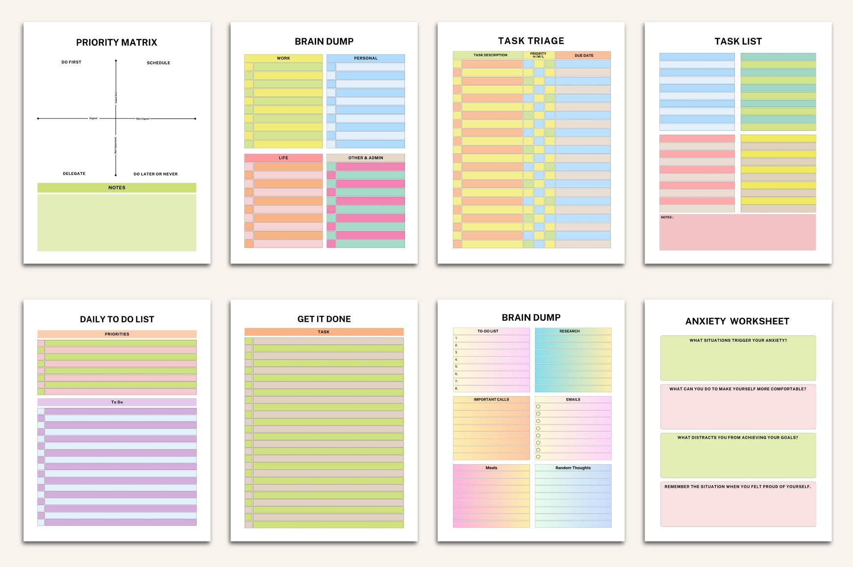 ADHD Brain Dump Journal including guided reflection worksheets
