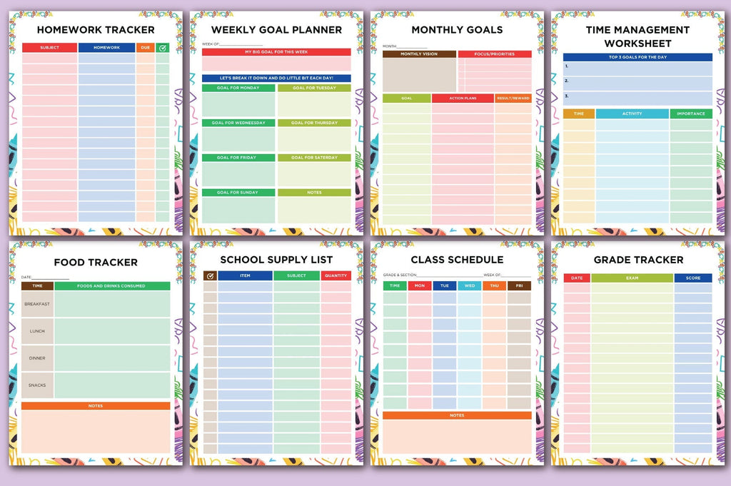 ADHD Kids Planner goal setting and responsibility tracker pages