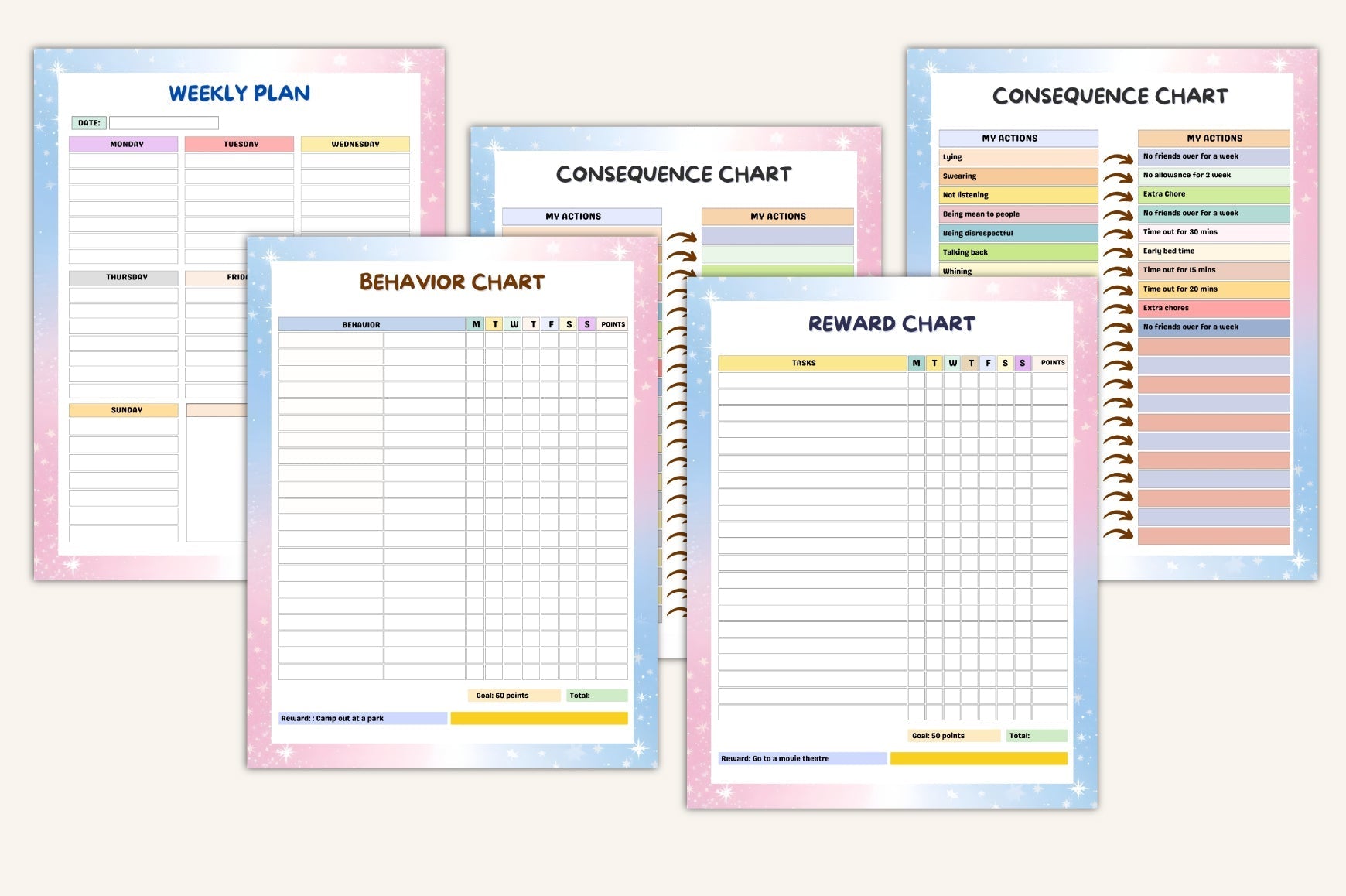 Kids Task Reward Charts Planner
