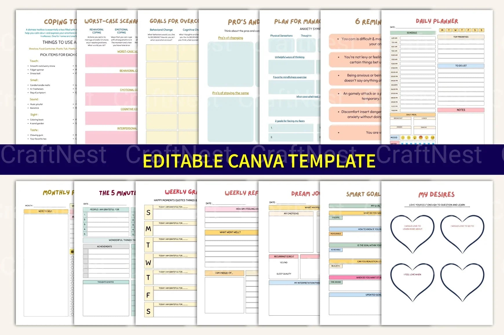 ADHD Printable Planner focus improvement and self care planner