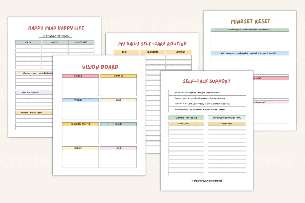 Anxiety and ADHD Management Strategies printable self-care journal pages