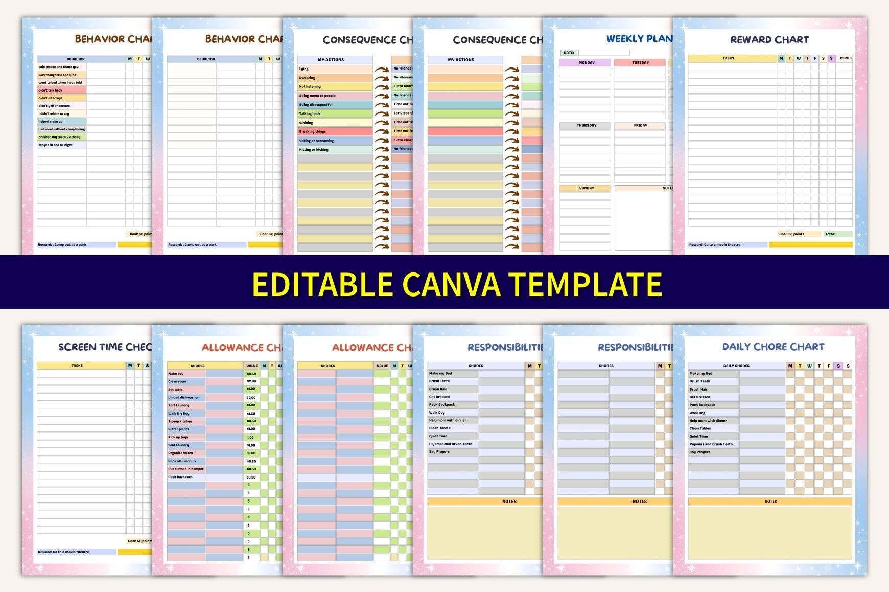 Kids Task Reward Charts Planner