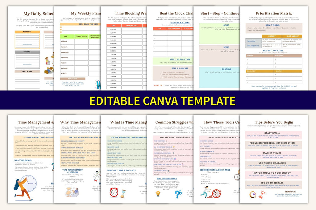 ADHD Time Management Worksheets Book with printable planning templates