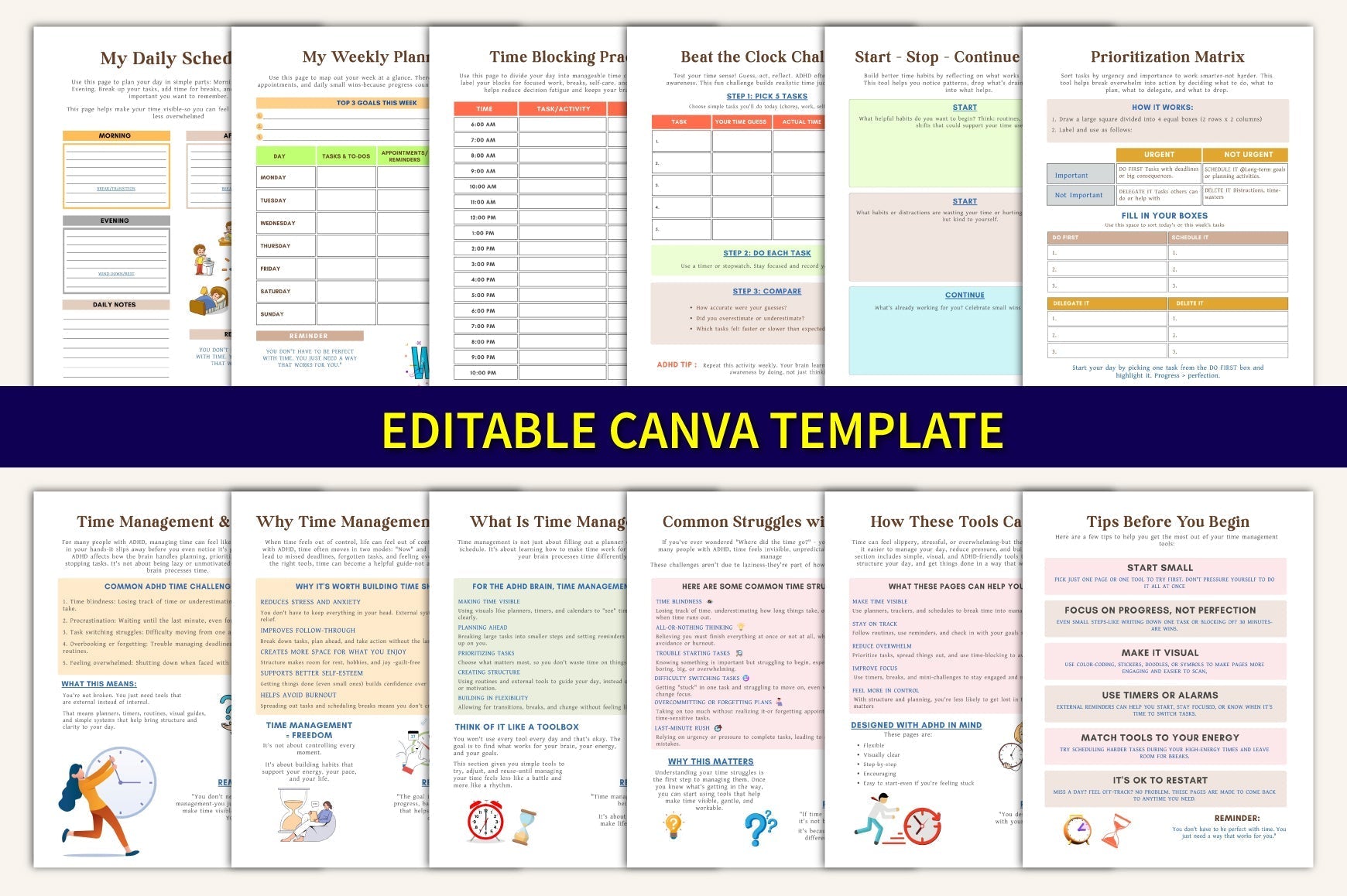 ADHD Time Management Worksheets Book with printable planning templates