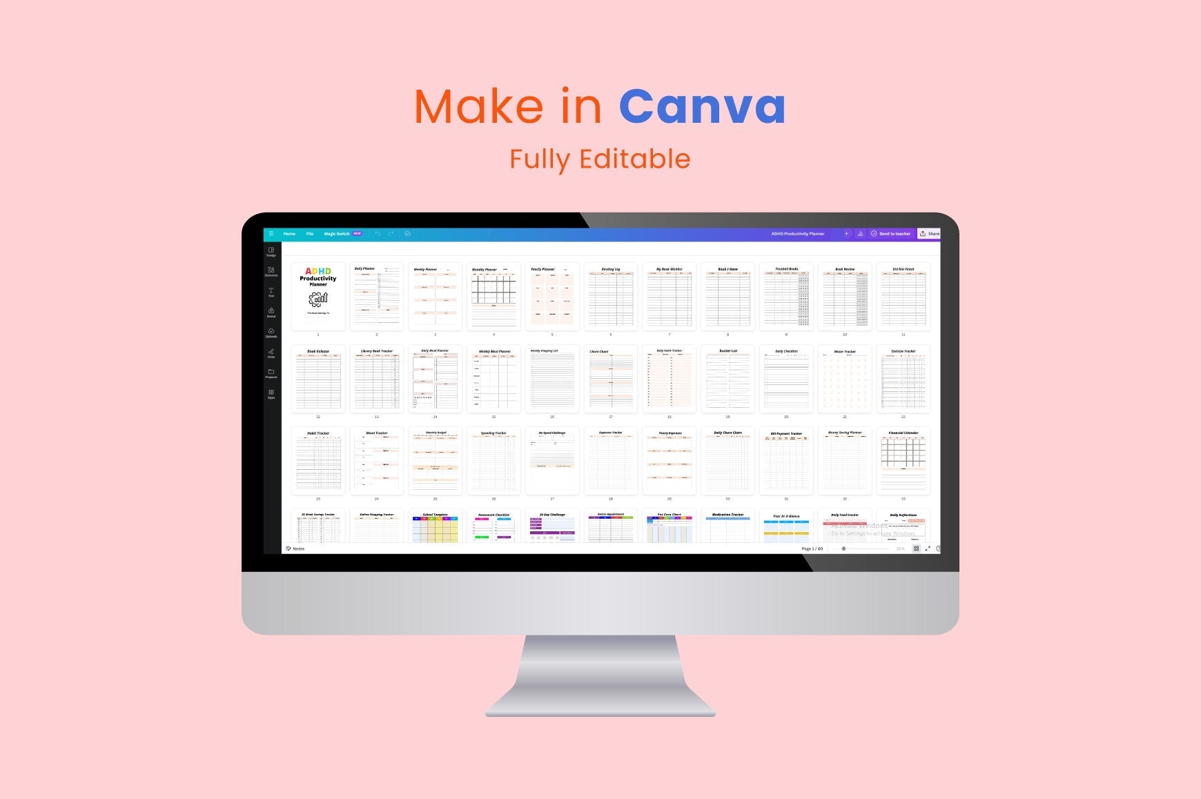 ADHD Productivity Planner with complete productivity planner pages