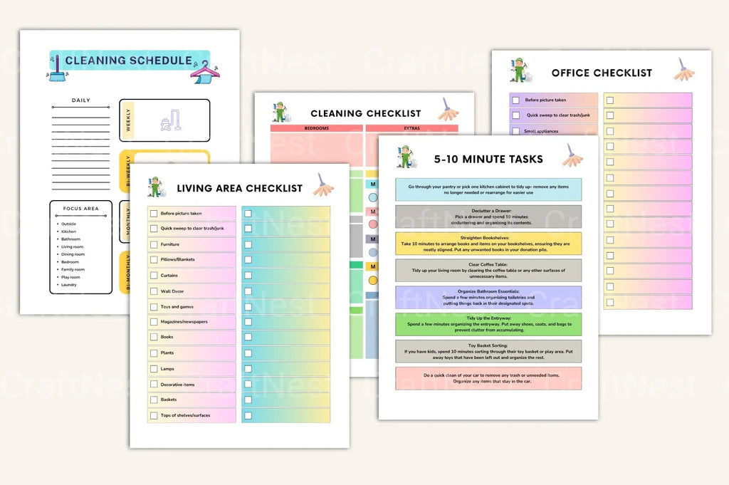 Home organization planner with ADHD cleaning schedules and productivity worksheets
