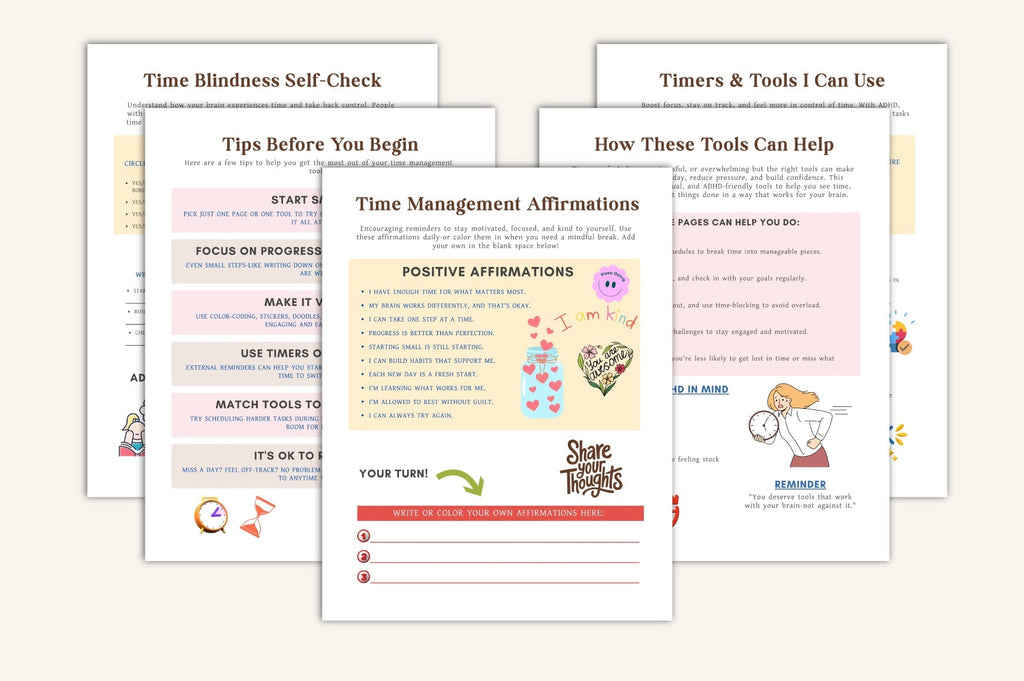 ADHD Time Management Worksheets Book including organization and scheduling pages